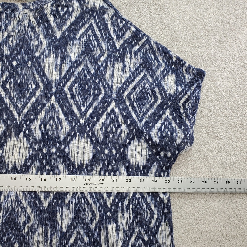 CJ Banks Blue White Ikat Diamond Print Short Sleeve Tunic Top Plus Size 2X - Picture 8 of 10